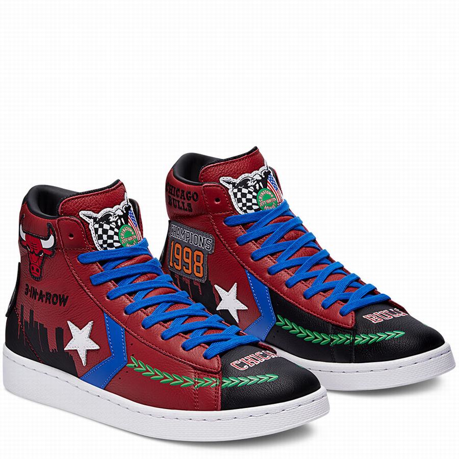 Tenisi Inalti Dama Originali Converse x Chinatown Market Chicago Bulls Championship Jacket Pro Leather Piele Rosii Inchis Negrii